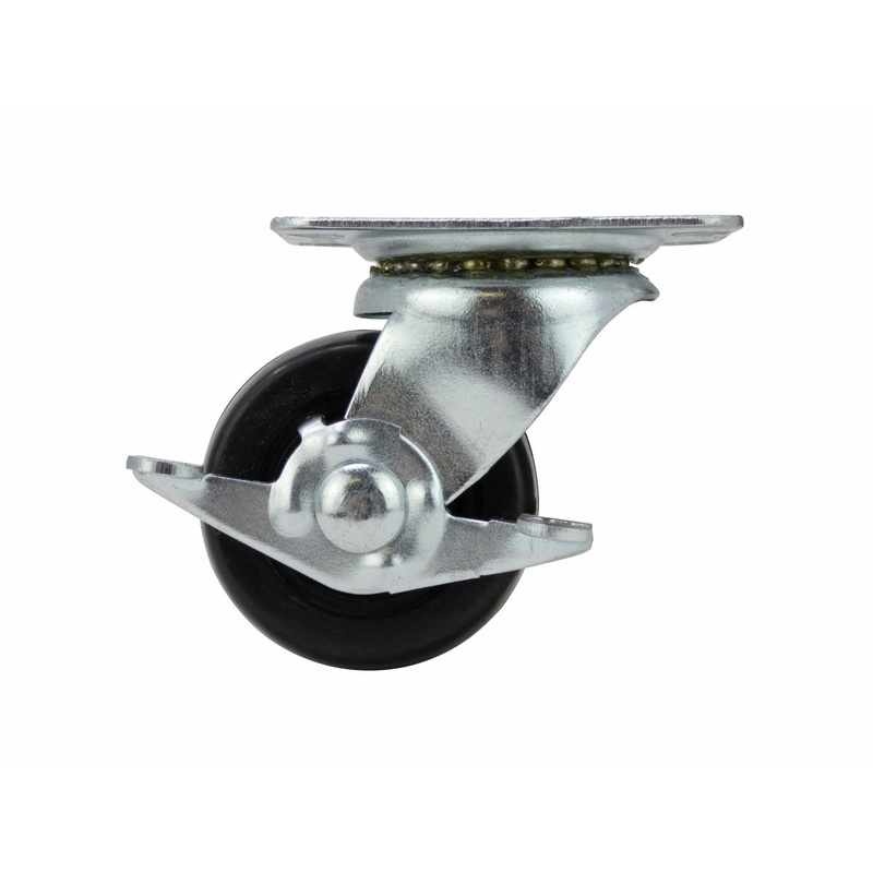 Shepherd Hardware 2-Inch Soft Rubber Swivel Plate Caster with Side Brake, 90-lb Load Capacity