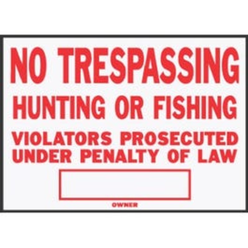 No Trespassing/ Hunting Sign, Red/ White Aluminum, 10 x 14-In.