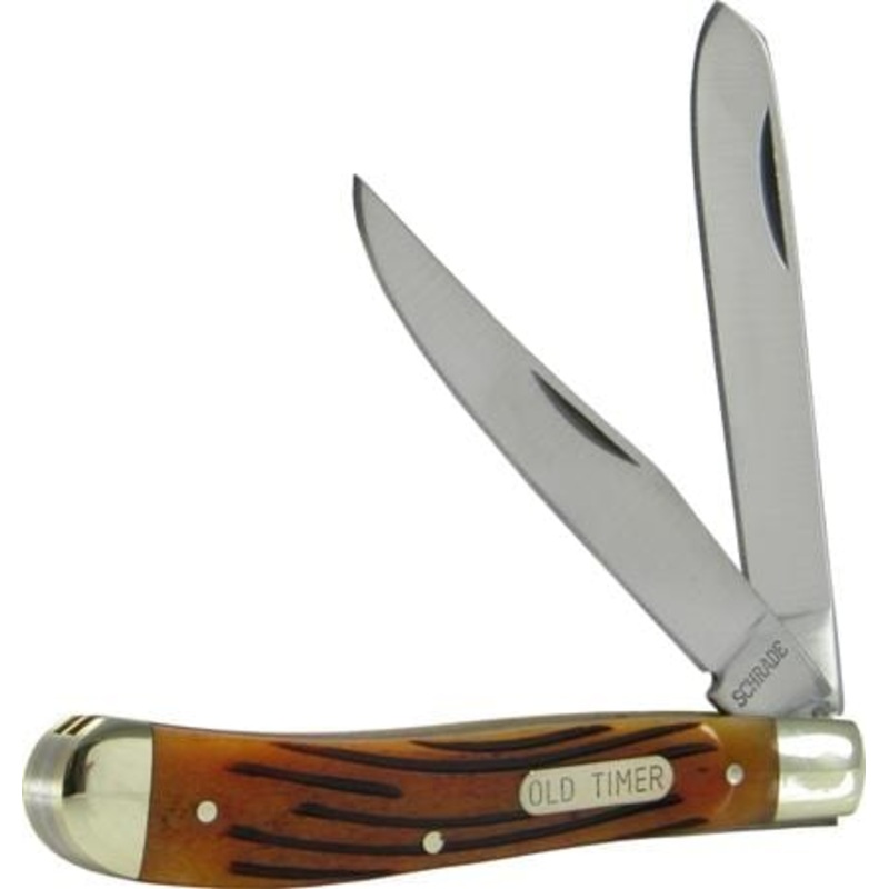Schrade  Knives Affordable Price Schrade Gunstock Trapper 2-Blade Pocket Knife w/Brown Bone Handle