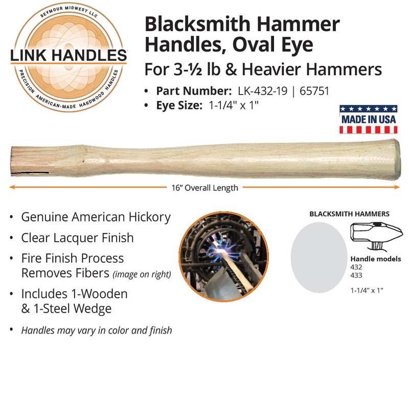 Link Handles 16 engineer’s or blacksmith’s hammer Handle, oval eye, for 3-1/2 lb. and heavier hamm