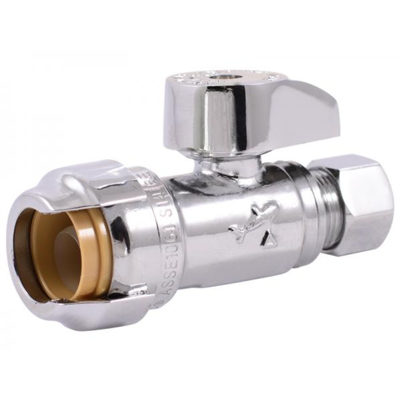 Sharkbite  Stainless Steel Stainless Brass Push Straight Stop 1/2 in. x 3/8 in.