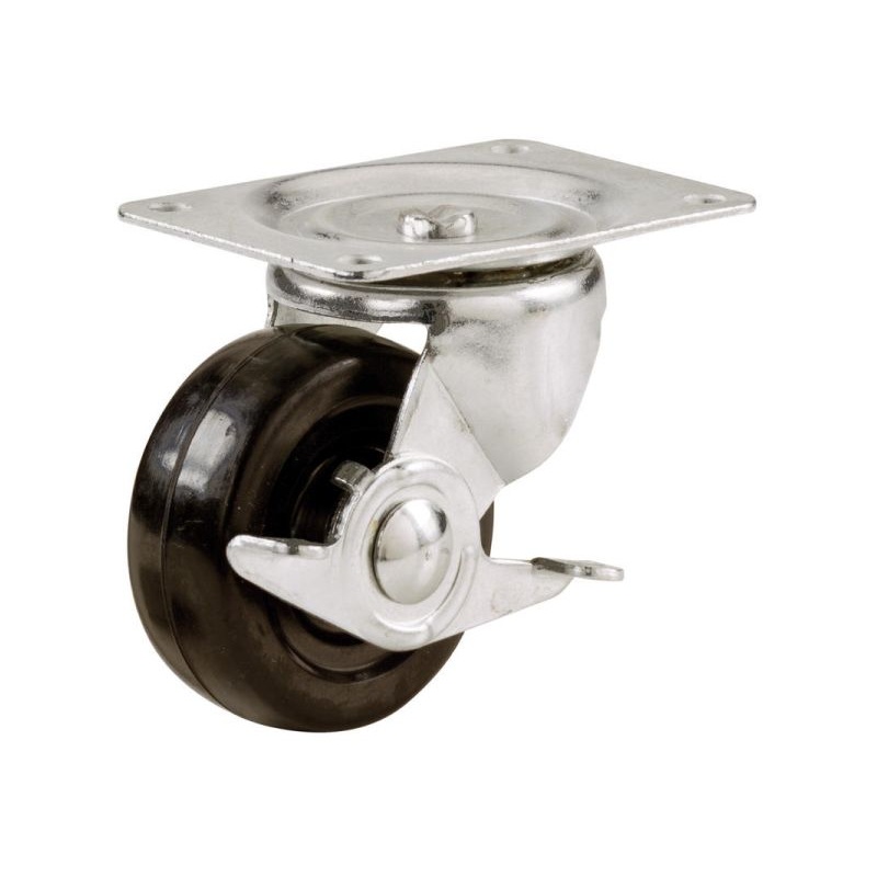 Shepherd Hardware 4-Inch Rubber Swivel Plate Caster with Side Brake, 225-lb Load Capacity