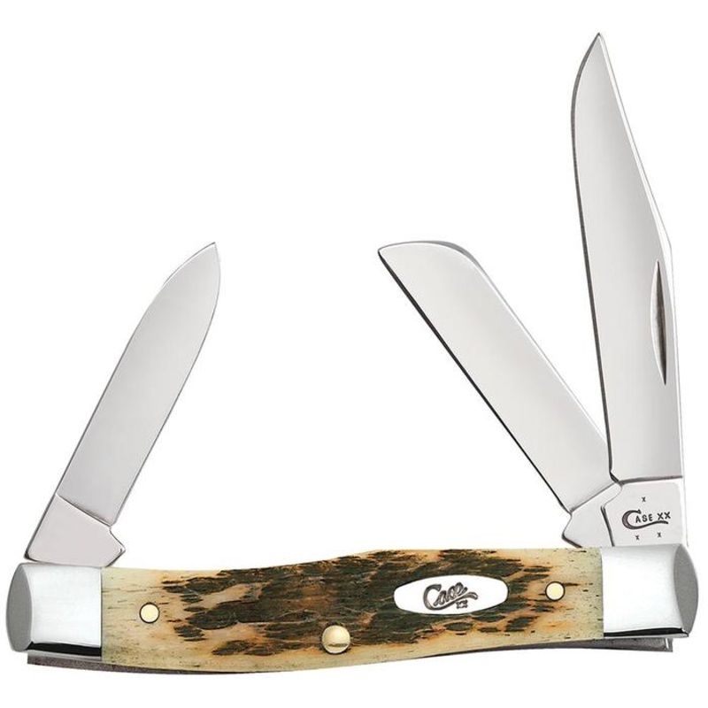 Case Amber Bone Peach Seed Jig Chrome Vanadium Medium Stockman (Pen blade)