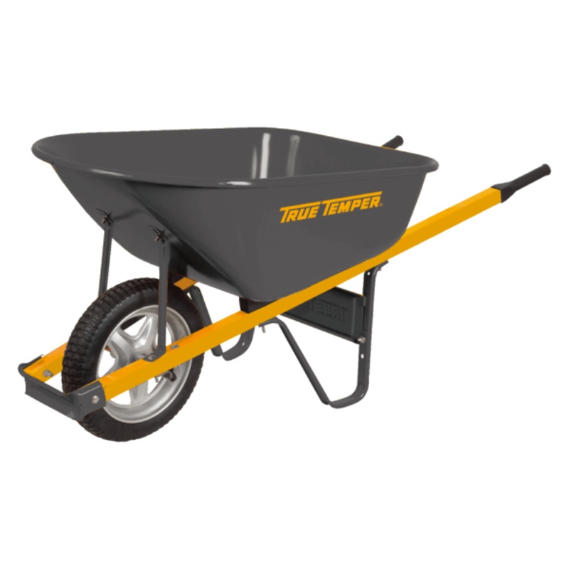 True Temper 6 Cubic Foot Steel Wheelbarrow With Never Flat Tire