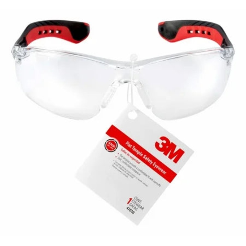 3M Flat Temple Safety Eyewear|Black/Red – Clear Lens