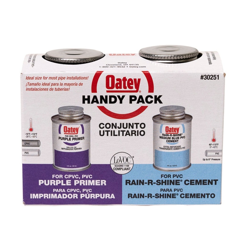 Oatey 4 oz. PVC Rain-R-Shine Blue Cement and Purple Primer Handy Pack