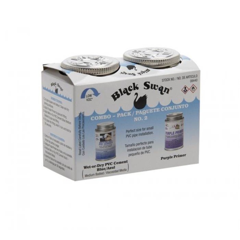 Black Swan’s Combo Pack No. 2 – Wet-Or-Dry PVC Cement (Blue) – Medium Bodied & Purple Primer 4 oz.