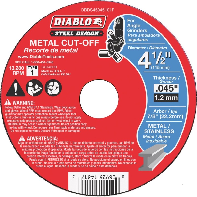 Diablo Steel Demon Type 1 4-1/2 In. x 0.045 In. x 7/8 In. Metal Cut-Off Wheel
