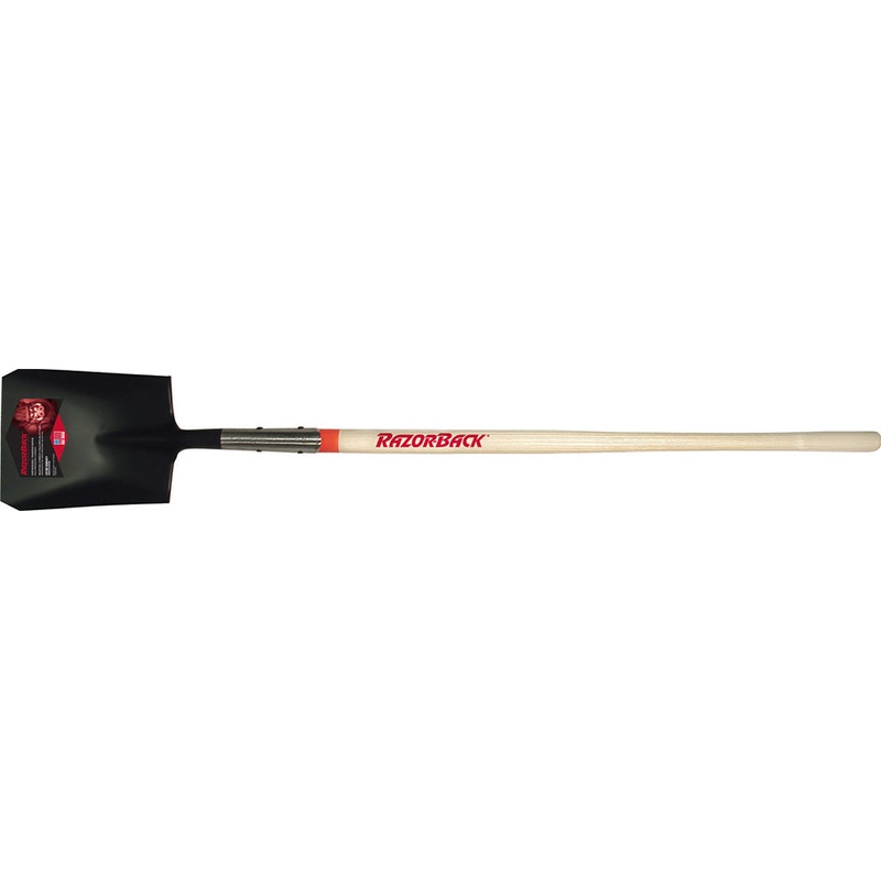 Razor-Back Square Point Shovel With Tab Socket And Rolled Step, Wood Handle