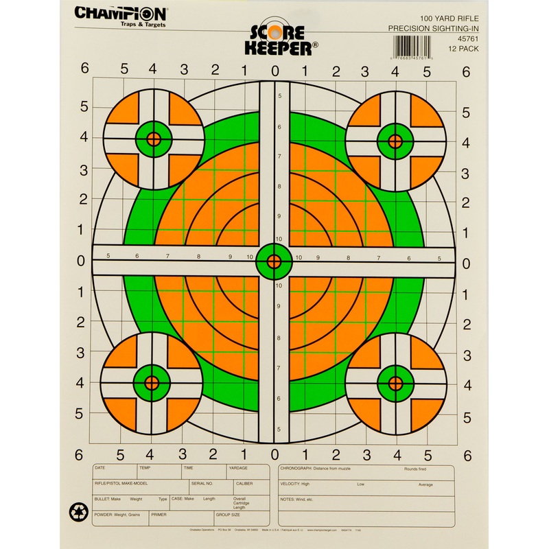 Champion Targets 45761 Scorekeeper 100yd Sight-In Bullseye Hanging Paper Target 14 x 18 12 Per Pack