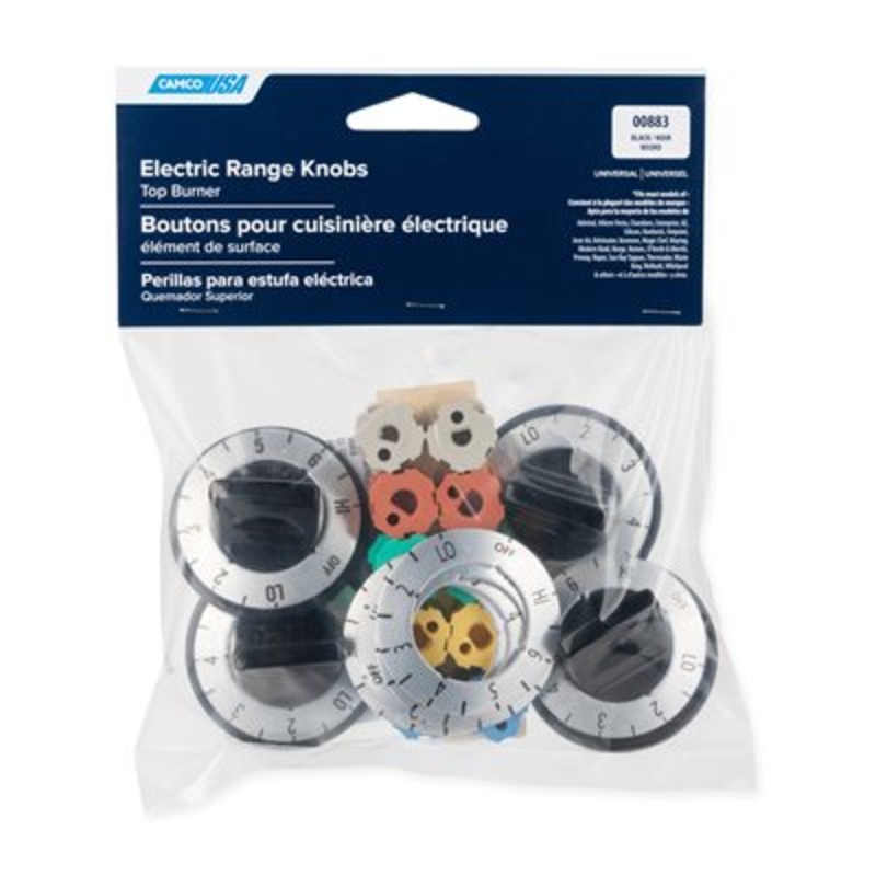 Camco Knob Kit – Electric – Range Top Burner, Black Bilingual (4 / CARD)