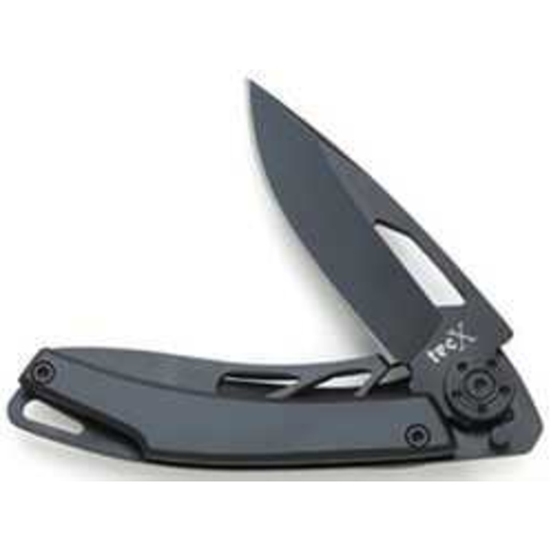 Tec-X 75689 Dinero 440 Stainless Drop Point Blade w/Black Hard Coat Folding Knife, Black