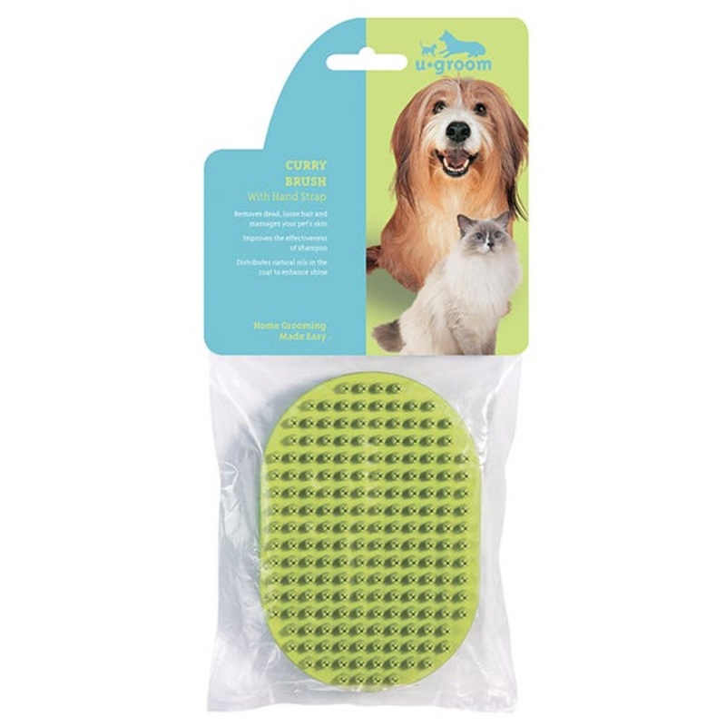 PetEdge U-Groom Rubber Curry Brush Oval With Handstrap 5 x 3
