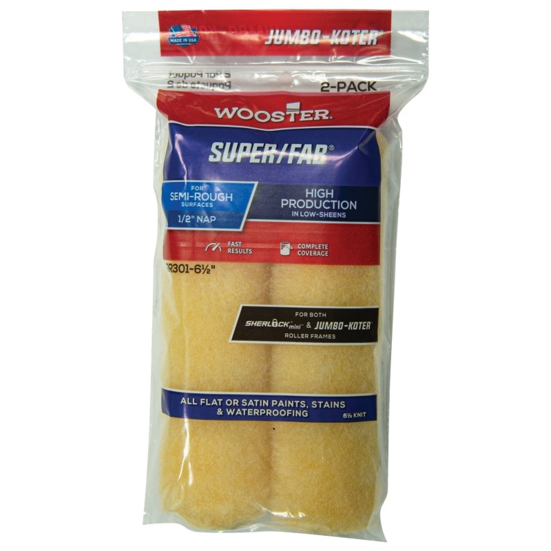 Wooster RR301-6 1/2 Roller Cover, 1/2 in Thick Nap, 6-1/2 in L, Knit Fabric Cover, Golden Yellow