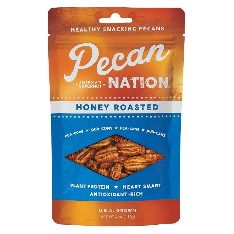 Pecan Nation PNHR4.8 Pecans, Honey Roasted, 4 oz Pouch