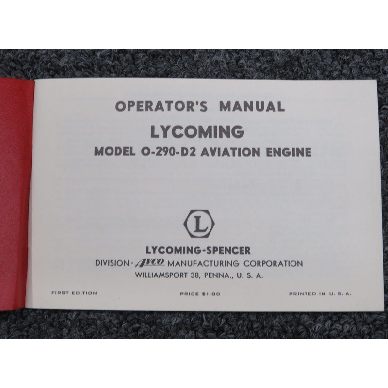 Lycoming O-290-D2 Operators Manual