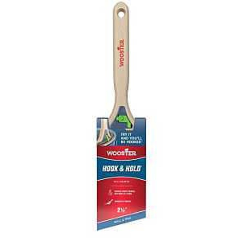 Wooster Hook and Hold 5301-2 1/2 Trim Paint Brush, 2-1/2 in W, Soft Angle Brush, 2-5/8 in L Bristle, Polyester Bristle