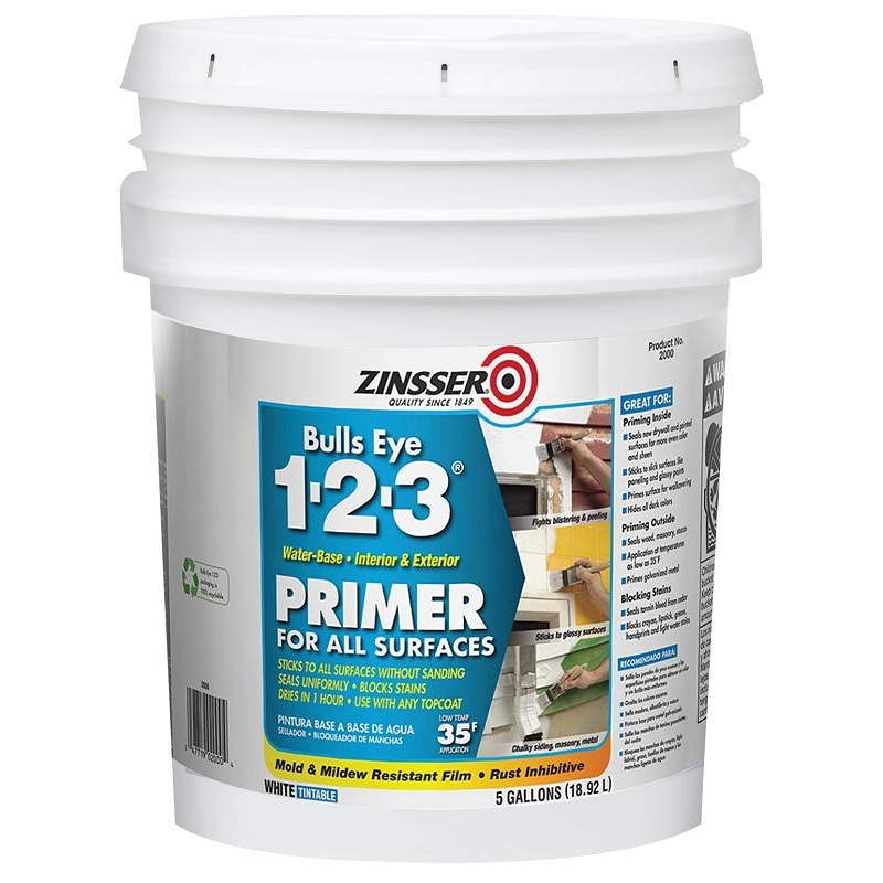 Zinsser 02000 Primer, 450 sq-ft/gal Coverage Area, White, 5 gal