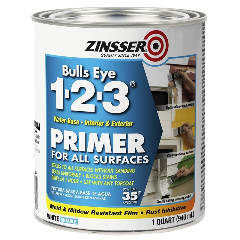 Zinsser 02004 Primer, 450 sq-ft/gal Coverage Area, White, 1 qt