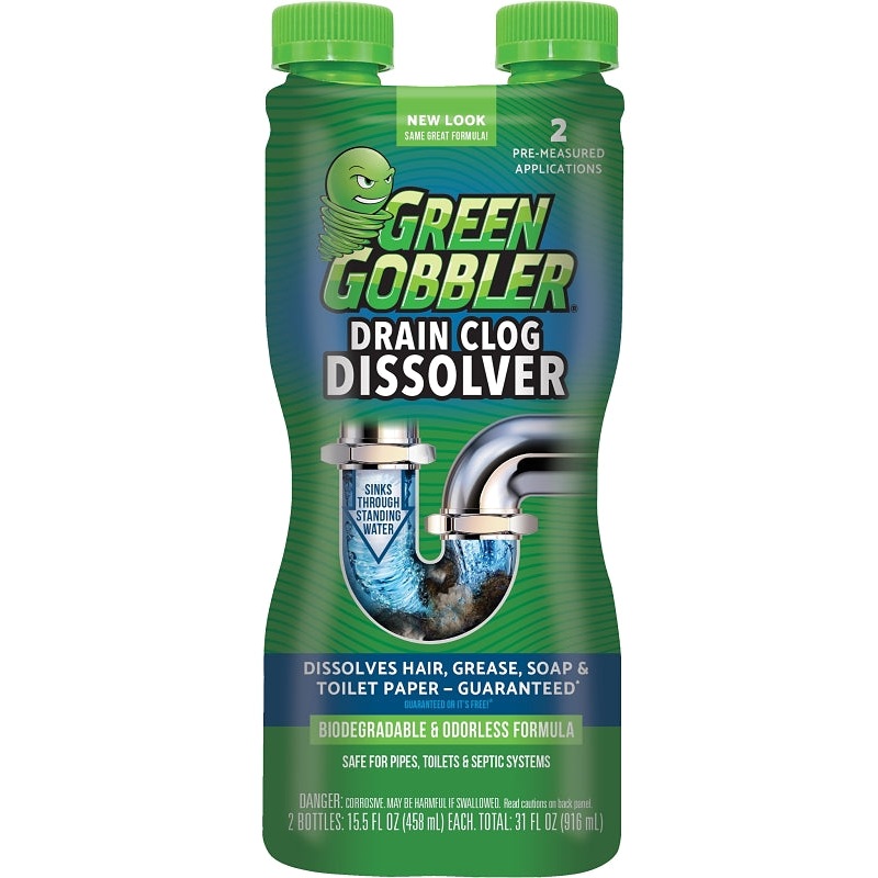 Green Gobbler G8615 Liquid Hair and Grease Clog Remover, Liquid, Colorless, Odorless, 32 oz Bottle