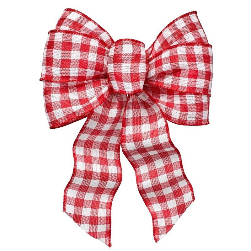 Holiday Trims 6113 Plaid Gingham Wired Bow, Red/White, 8.5 in x 14 in