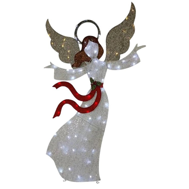 Santas Forest 52909 Pre-Lit 3D Mesh Fabric Angel, White, LED, Internal Light