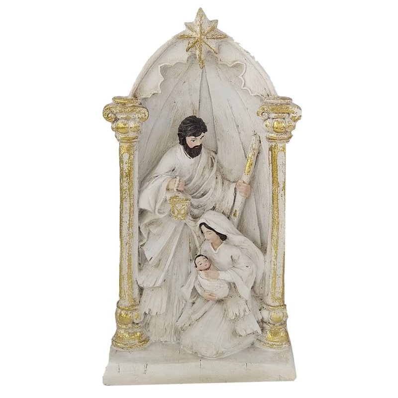 Santas Forest 89939 Nativity Scene, 13.5 in H, Nativity Scene Figurine, Resin, White/Gold
