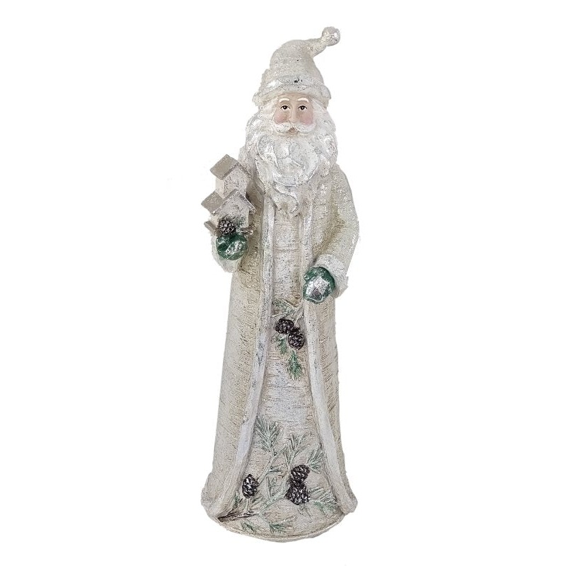 Santas Forest 89945 Santa Figurine, 16.5 in H, Birch Santa Figurine, Resin, Gray