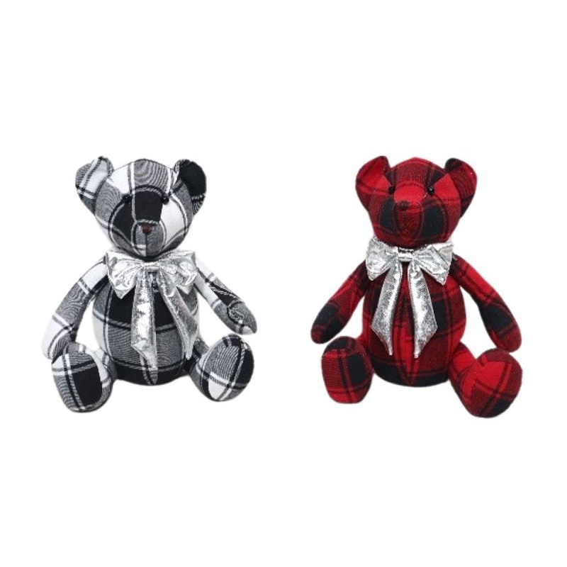 Santas Forest 49917 Plaid Bear Assortment, 12 in, Neutral, 1 year and Up, Cotton, Assorted