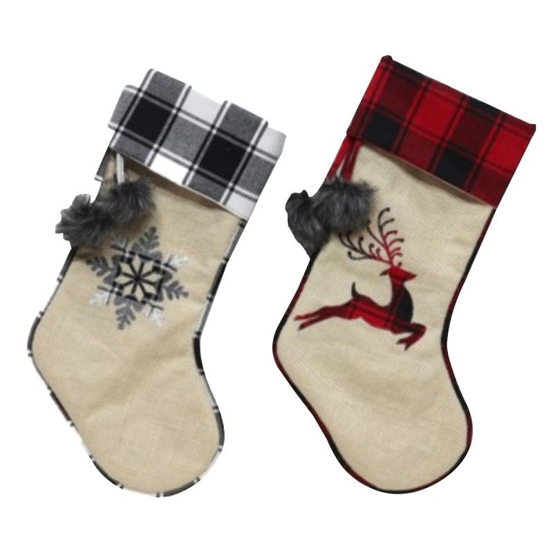 Santas Forest 49925 Plaid/Burlap Stocking, 20 in