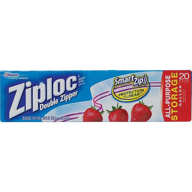 Ziploc 00350 Series Storage Bag, Zipper Closure, 10-9/6 in W, 10-3/4 in L, 1 gal Capacity, Plastic