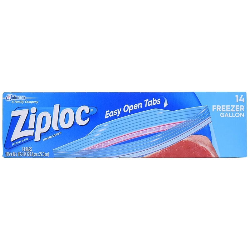 Ziploc 00389 Series Freezer Bag, Zipper Closure, 10-9/6 in W, 10-3/4 in L, 1 gal Capacity