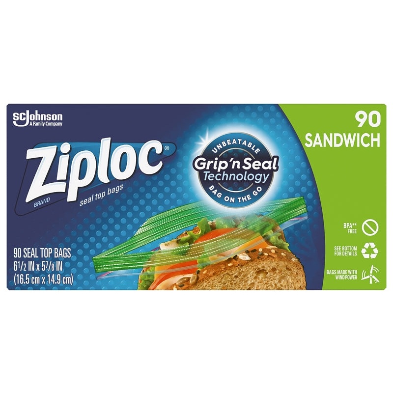 Ziploc 71147 Series Sandwich Bag, Zipper Closure, 5-7/8 in W, 6- 1/2 in L