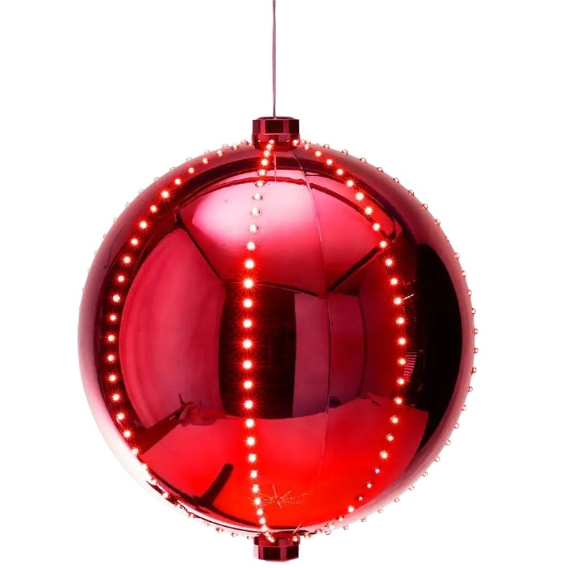 Santas Forest 60821 Ornament, 3 in H, Round Bulb, Plastic, Red, Internal Light/Music: Internal Light