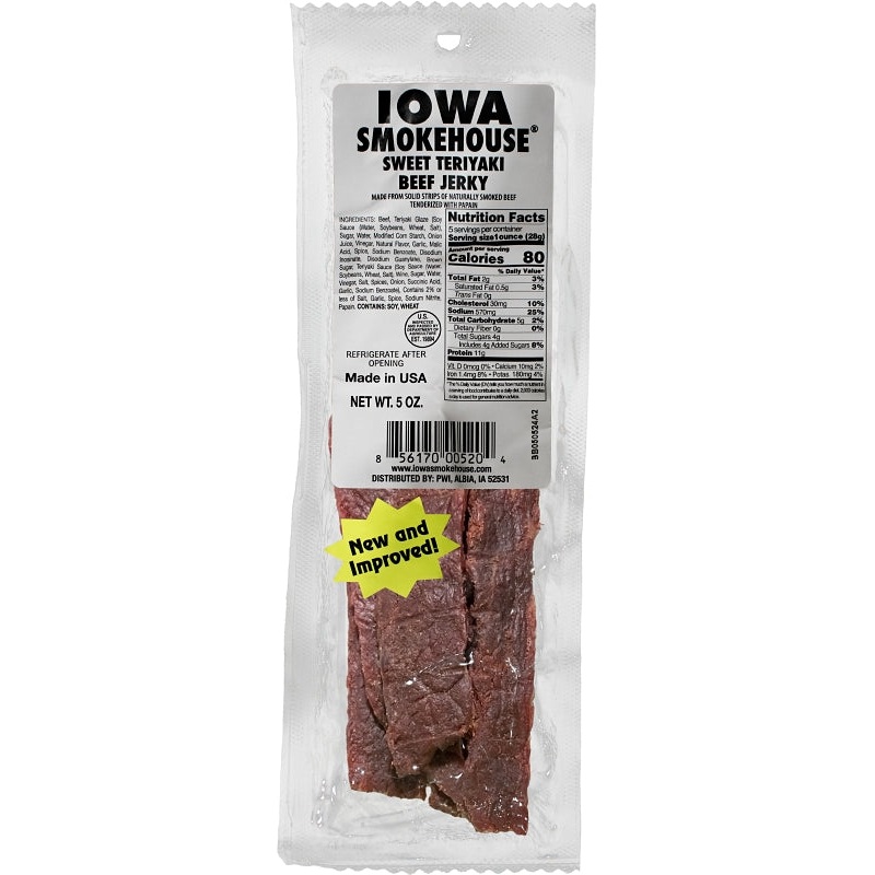 Iowa Smokehouse IS-5JST Beef Jerky, Sweet Teriyaki, 5 oz, 12 CS