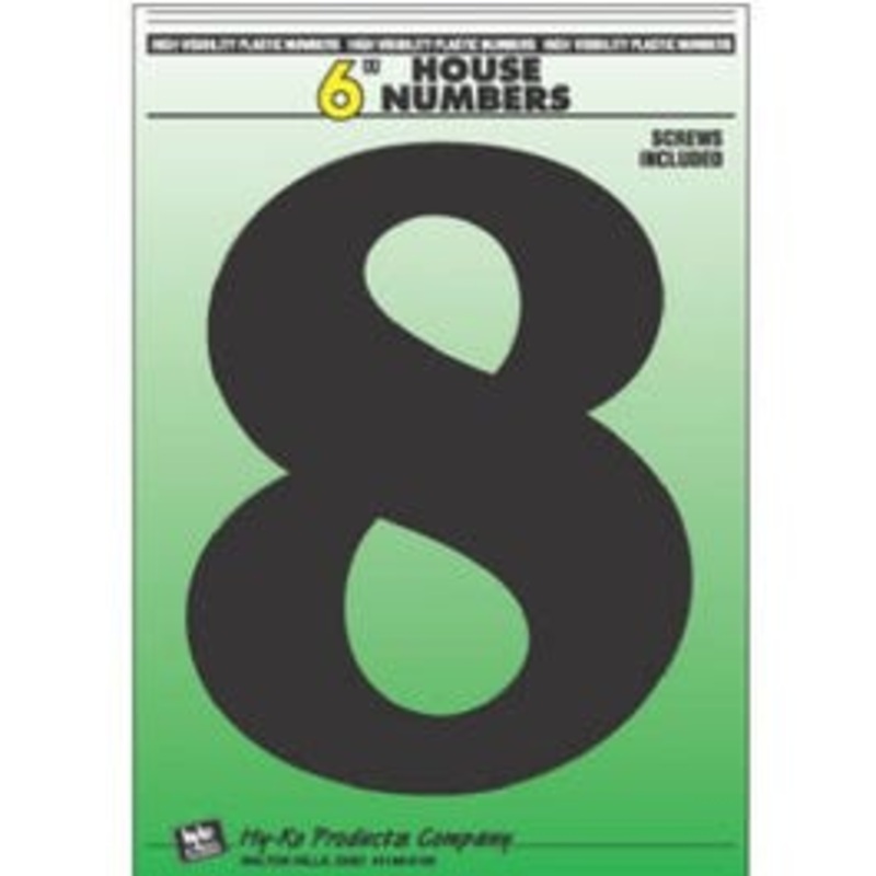 Address Numbers, 8, Black Plastic, Screw-In., 6-In.