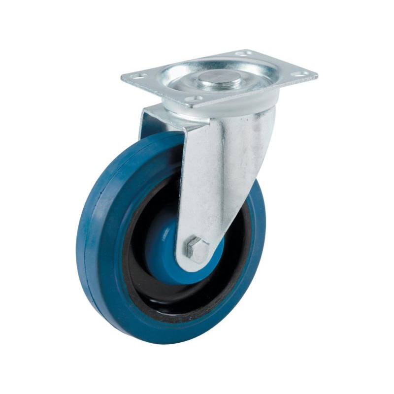 Shepherd 4-Inch Swivel Plate Elastic Blue Rubber Caster, 265-lb Load Capacity