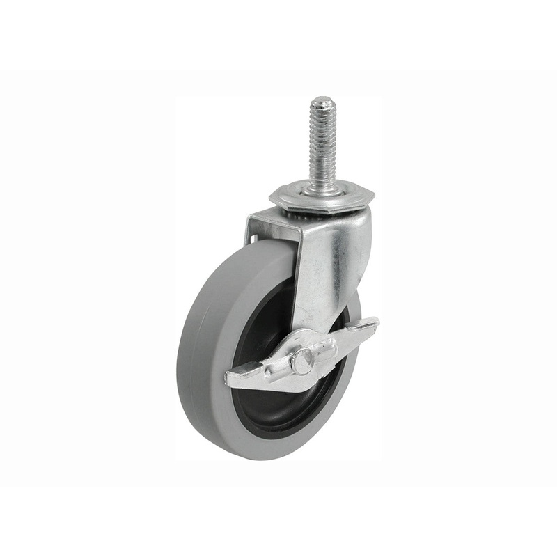 Shepherd Hardware 3-Inch Threaded Stem TPR Caster with Brake, 110-lb Load Capacity