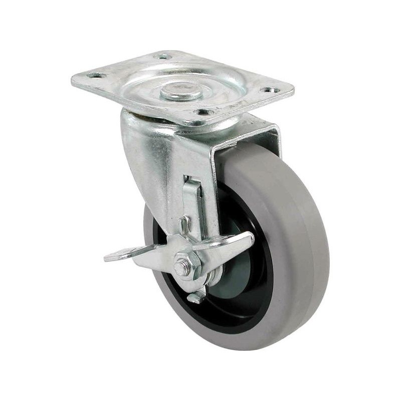 Shepherd Hardware 4-Inch Swivel Plate TPR Caster with Brake, 250-lb Load Capacity