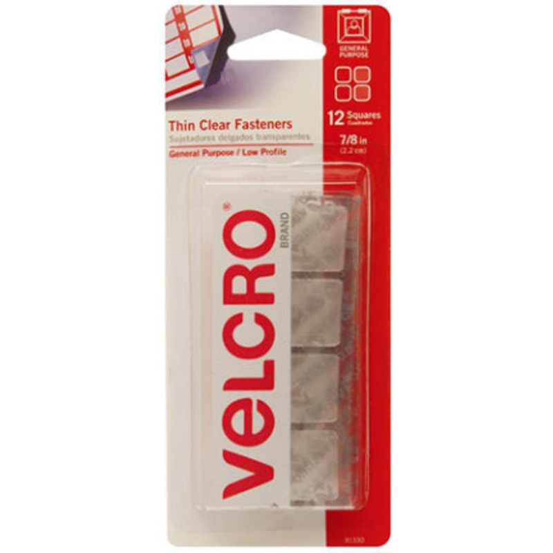SB VELCRO, Brand CLEAR 7/8 SQUARES 12CT