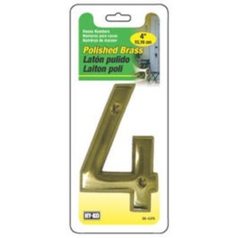 Prestige Series House Address Number 4, Polished Brass, 4-In.