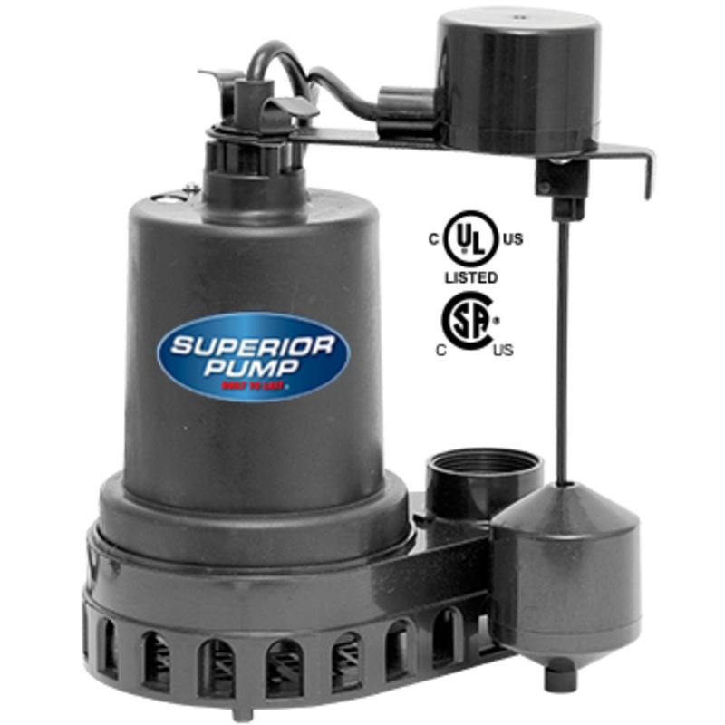 Superior Pump Thermoplastic Sump Pump with Vertical Float Switch, 1/3 HP